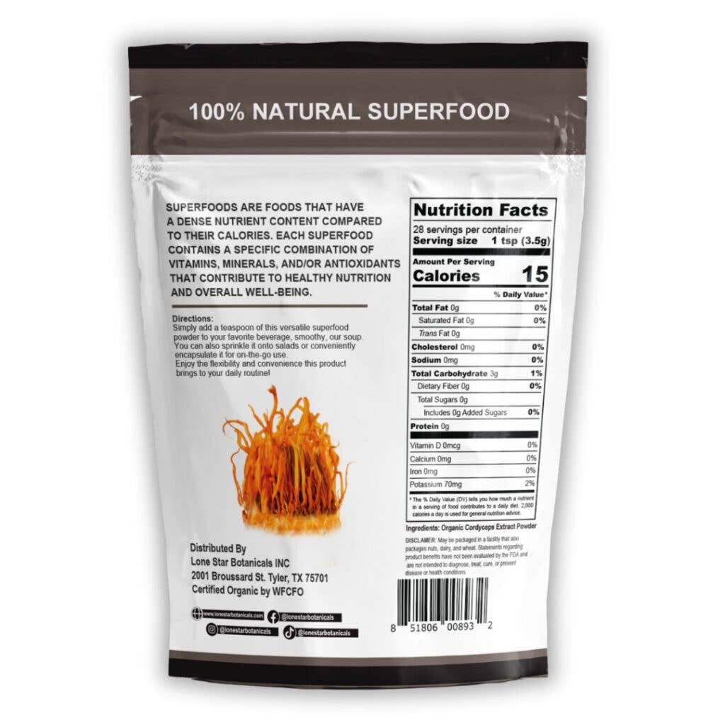 Lone Star Botanicals Organic Cordyceps Mushroom Powder 3.5oz