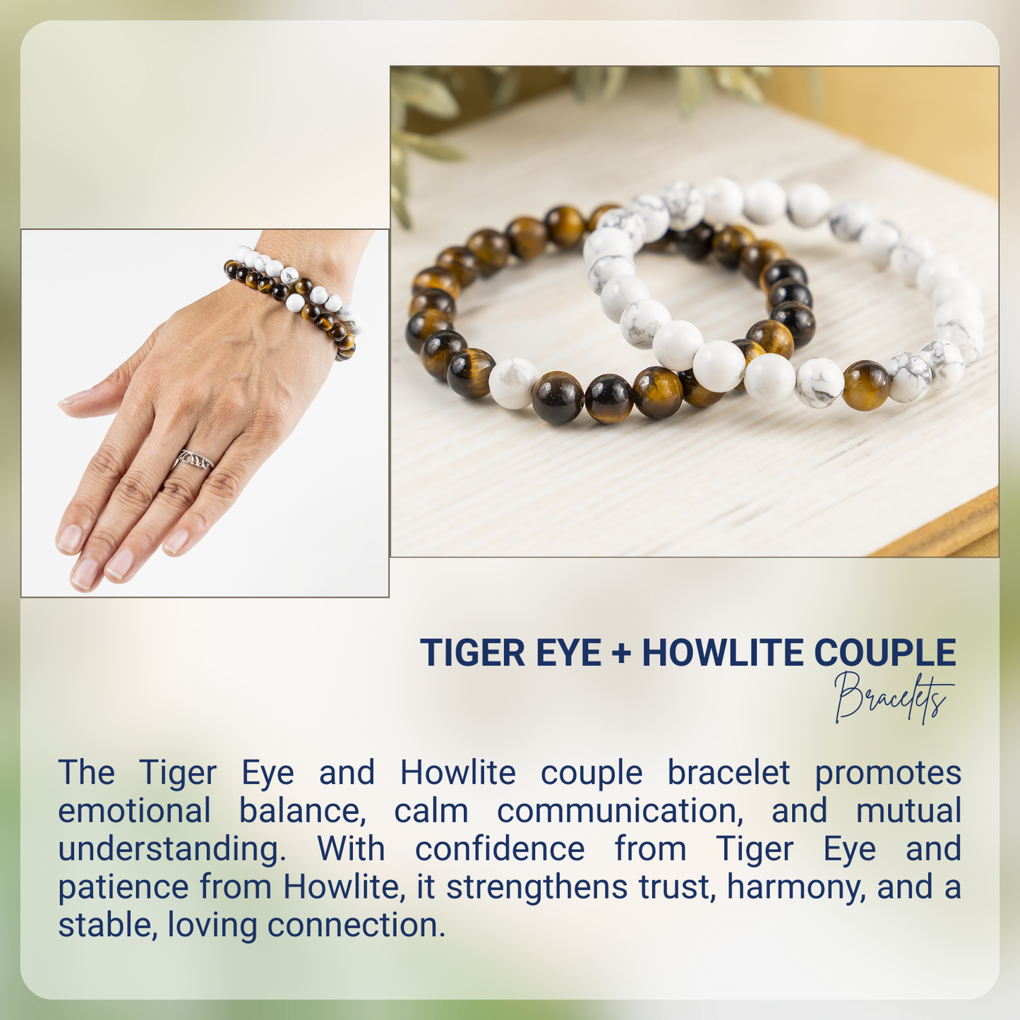 Tiger Eye & Howlite Crystals Couple Bracelets