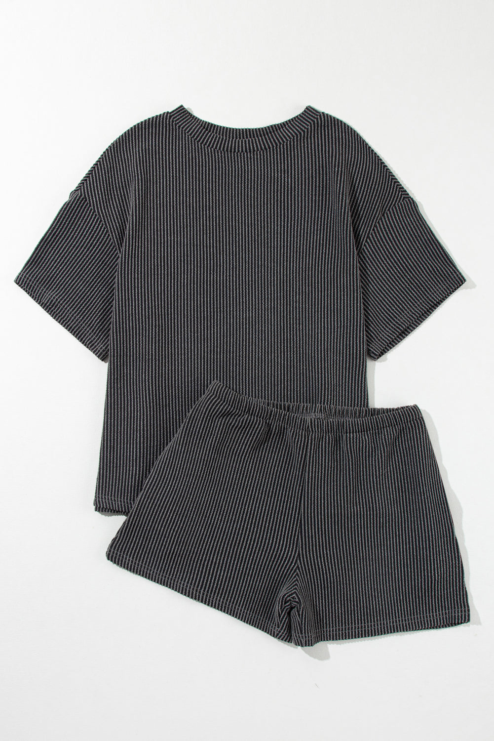 Iceland Blue Ribbed Textured Knit Loose Fit Tee and Shorts Set