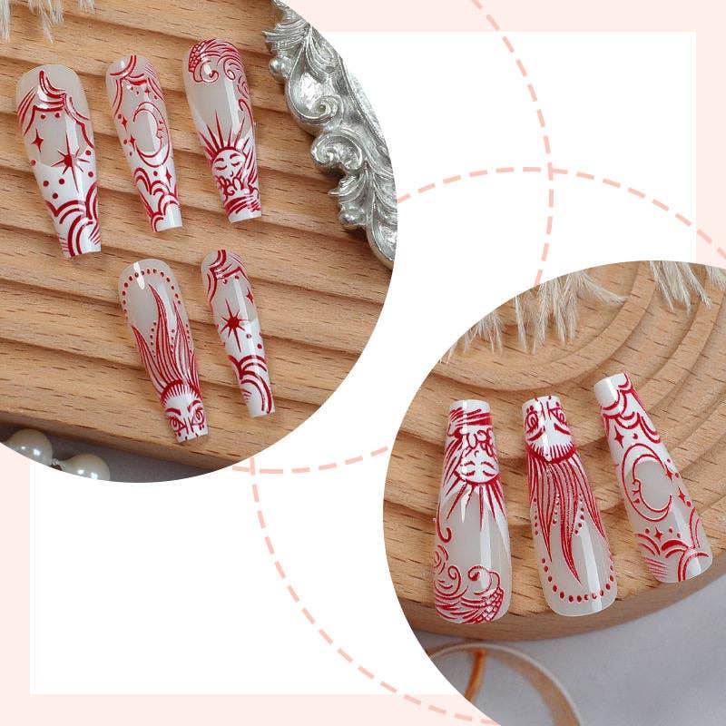 Greek Moon Long Nail Tips For Women, Press-On Nails