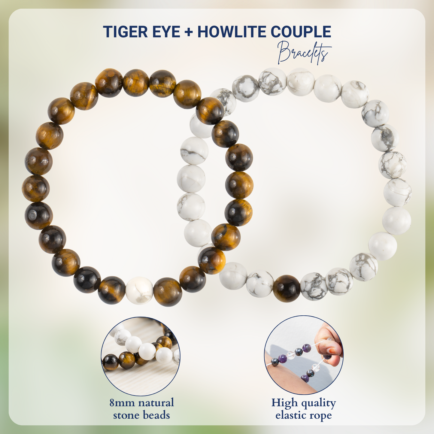 Tiger Eye & Howlite Crystals Couple Bracelets
