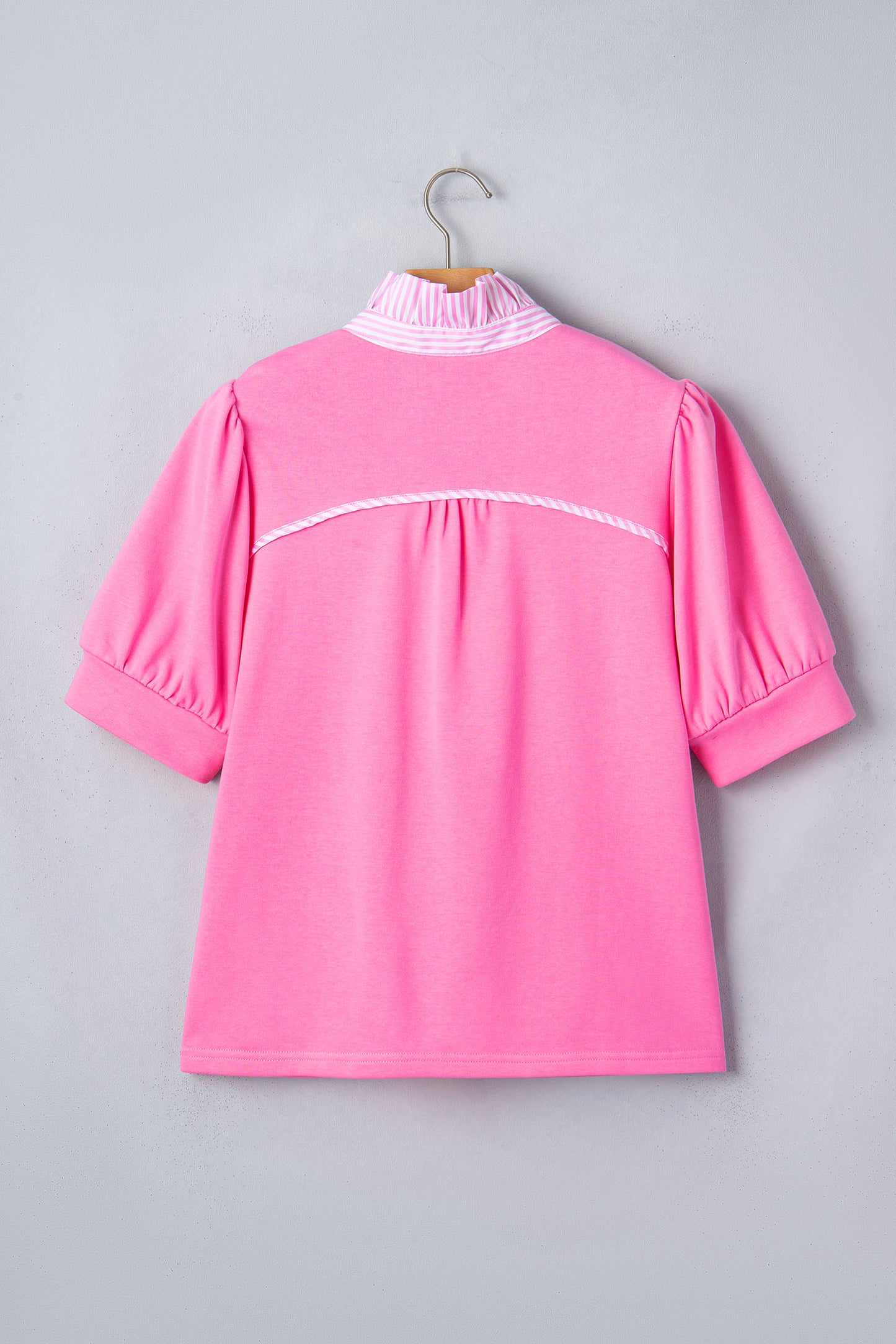 Sachet Pink Striped Frilled Collar Short Sleeve Blouse