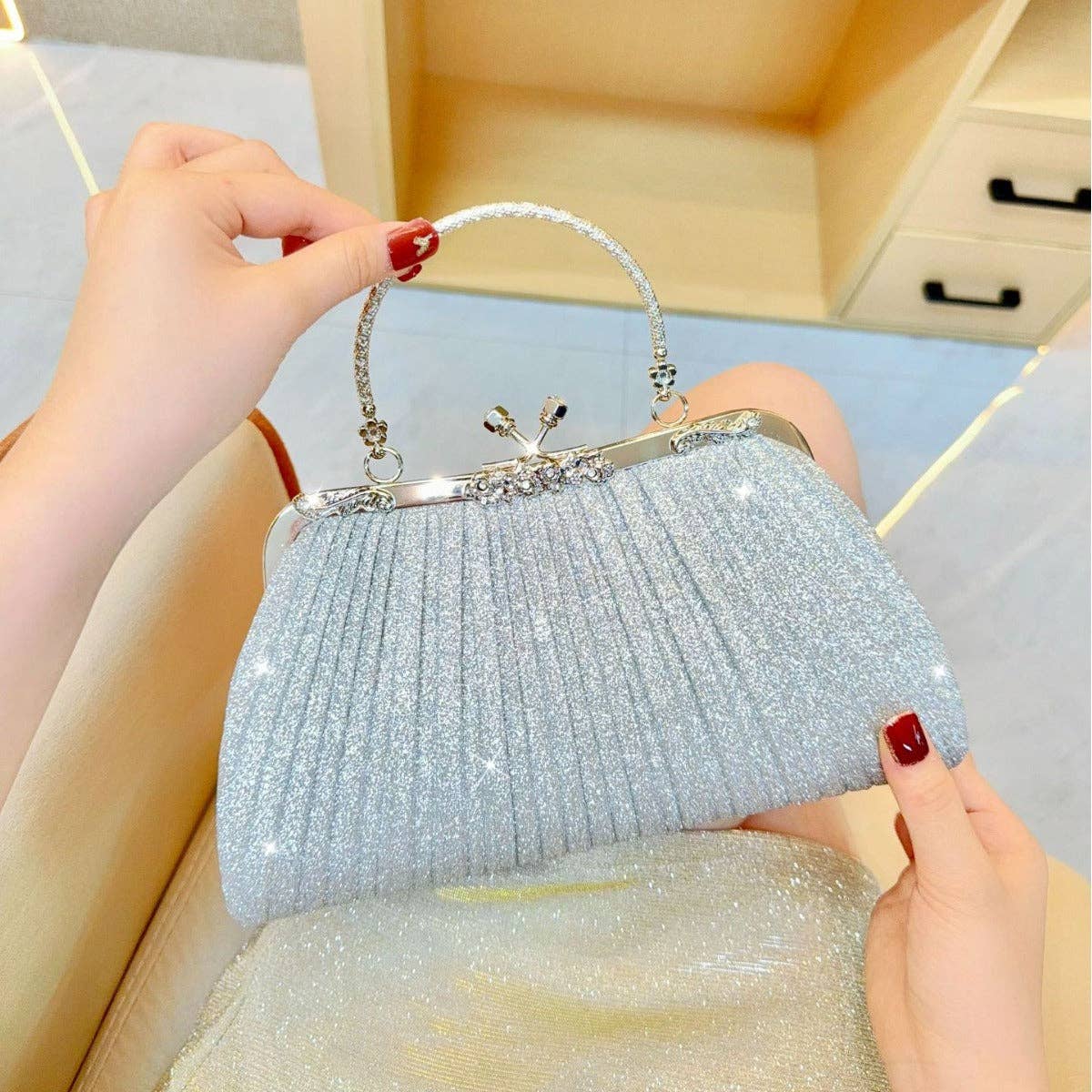 New Rhinestone Clutch Bag With Tassel - Evening Handbag