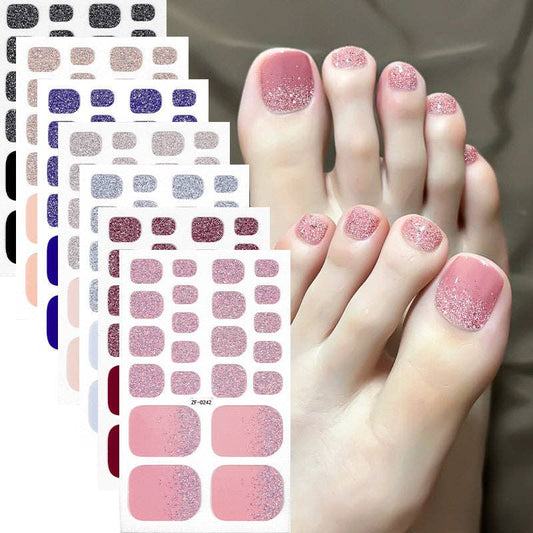 Solid Color Gradient Glitter Nail Stickers For Toes
