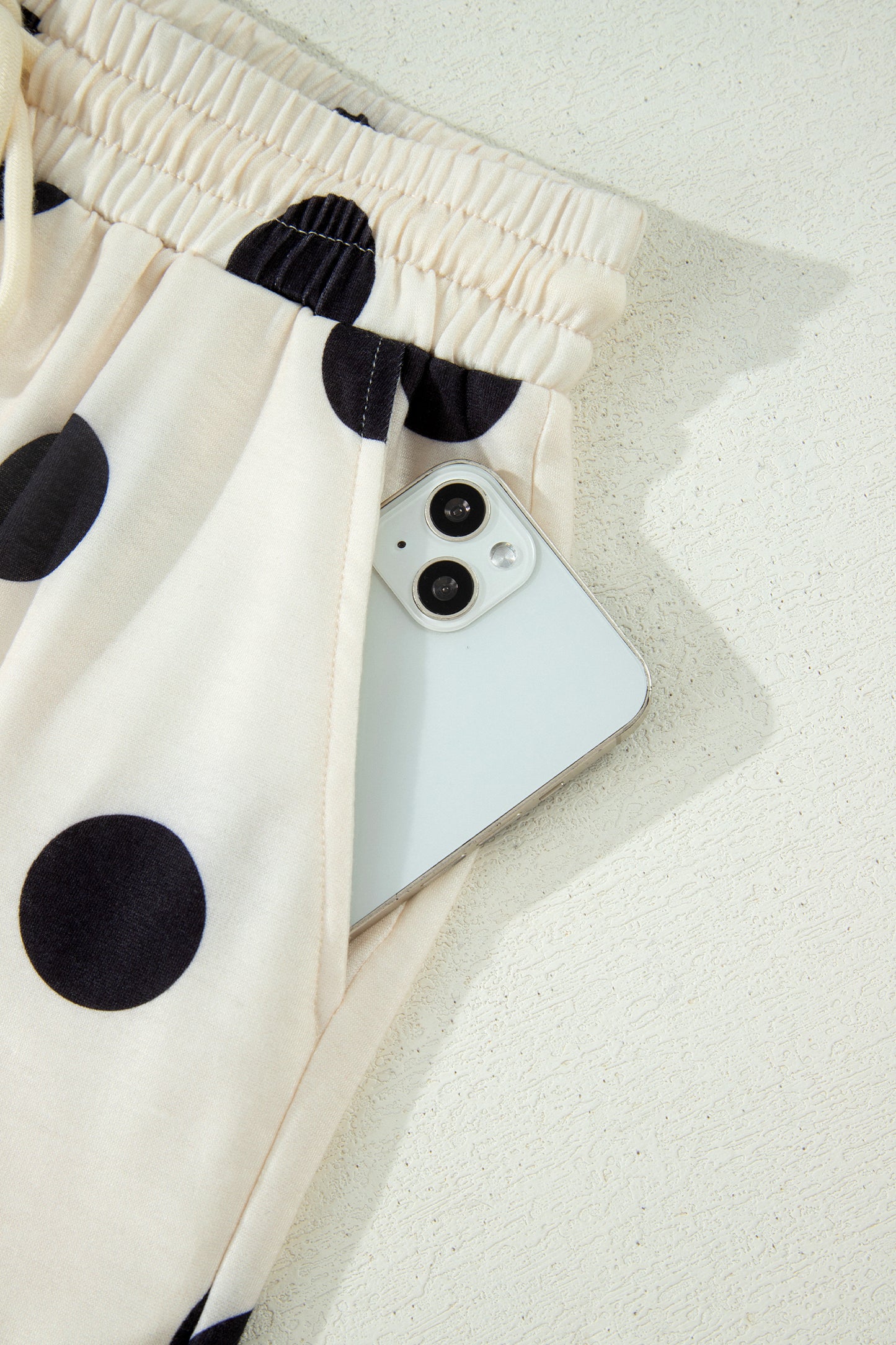 Green Polka Dot Print V Neck Tee Short Set