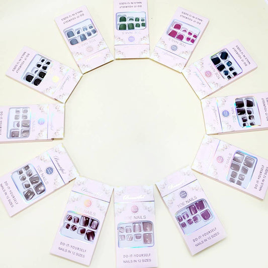 Women Pre Glued Press On Toe Nail Set