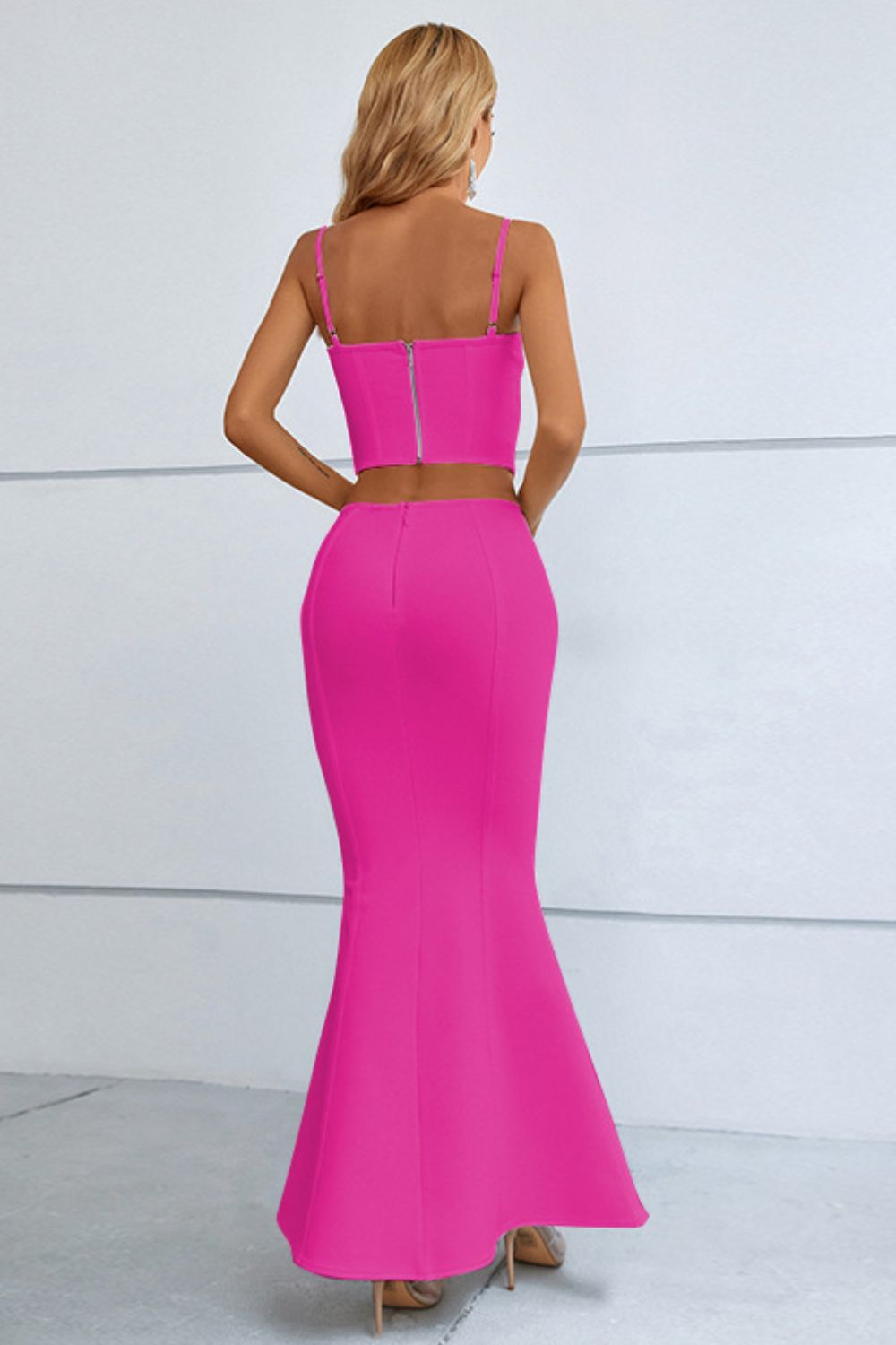 Cutout Seam Detail Cami and Fishtail Skirt Set - GlamZation