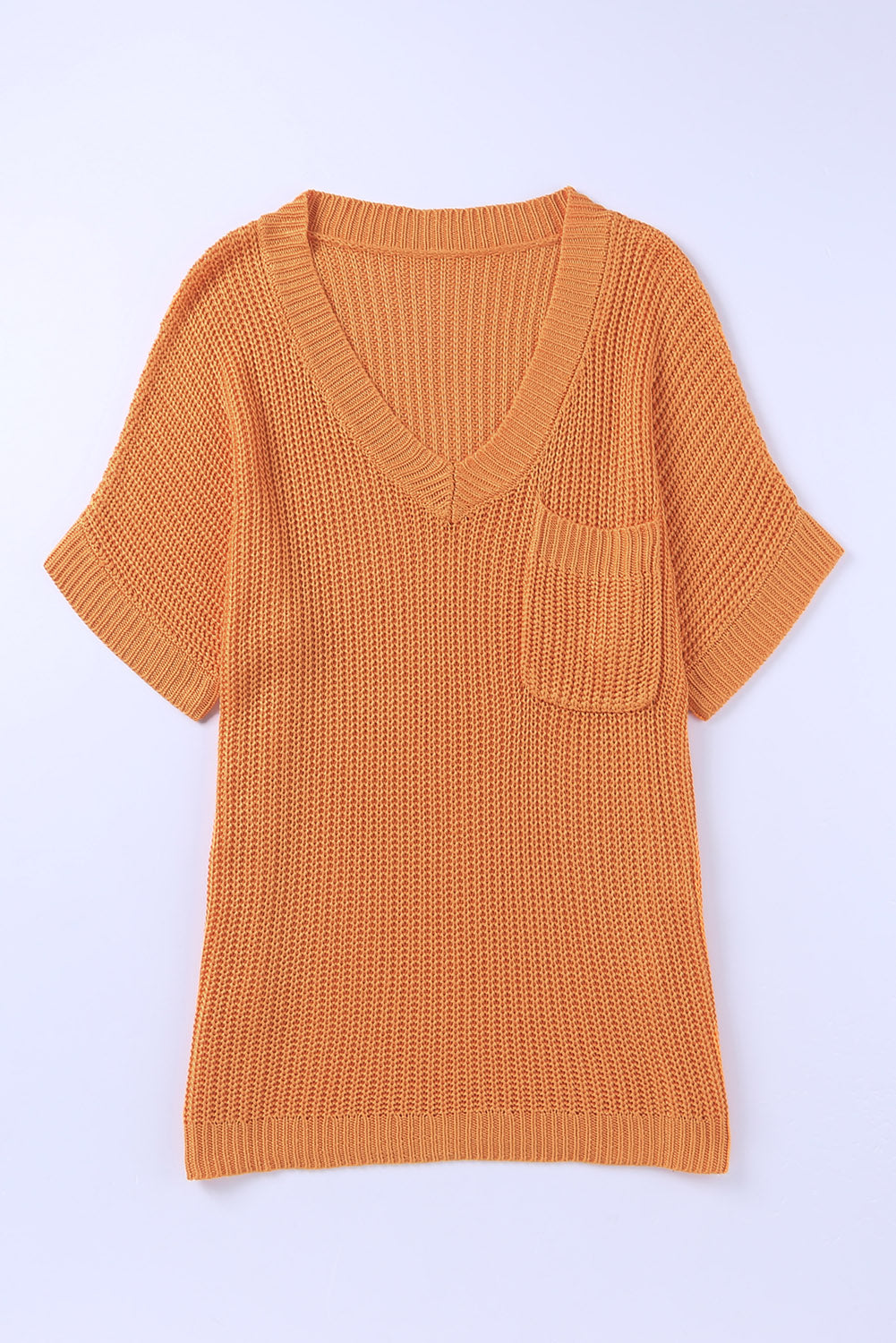 Side Slit V-Neck Short Sleeve Sweater