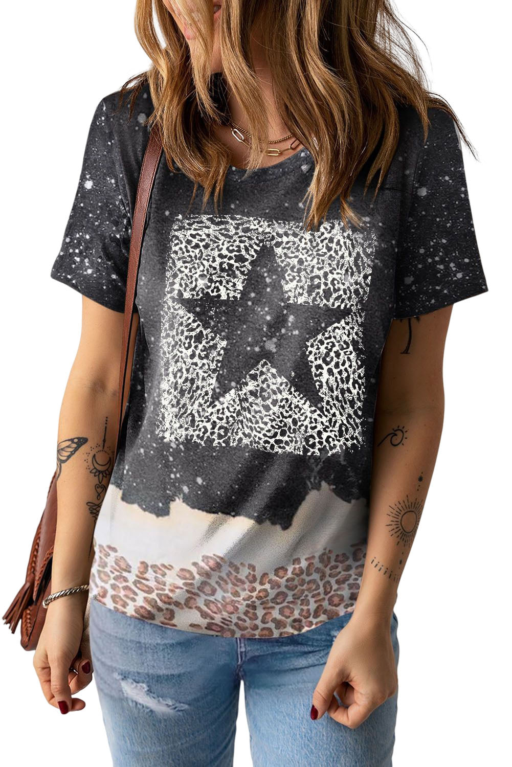 Mixed Print Round Neck Short Sleeve T-Shirt