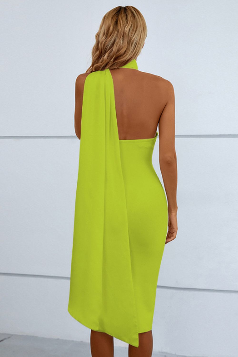 Cascading Detail Halter Neck Bodycon Dress - GlamZation