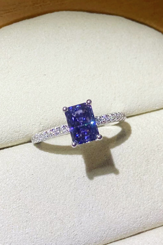 1 Carat Moissanite 925 Sterling Silver Rectangle Ring in Blue - GlamZation