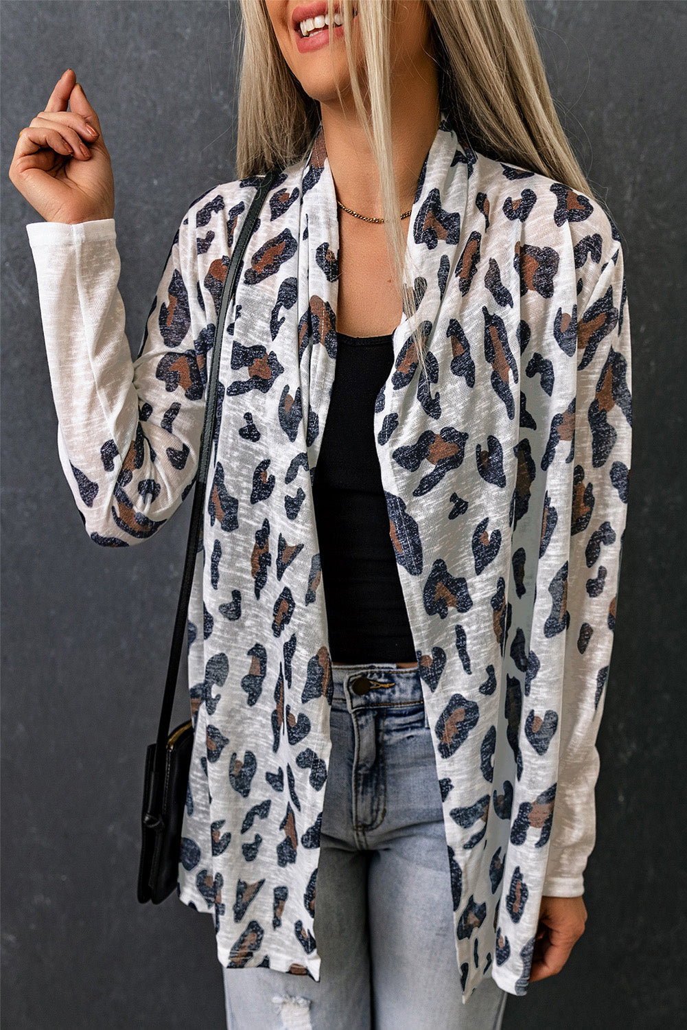 Leopard Print Open Front Longline Cardigan