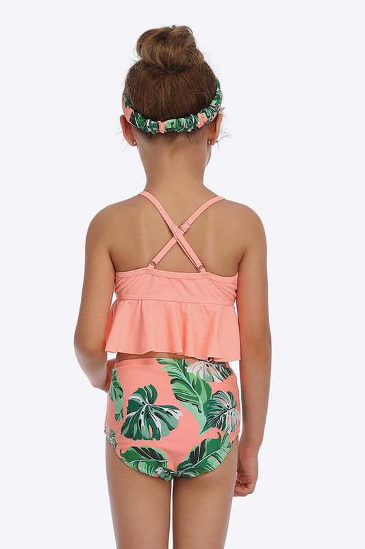 Botanical Print Crisscross Ruffled Two-Piece Swim Set - GlamZation