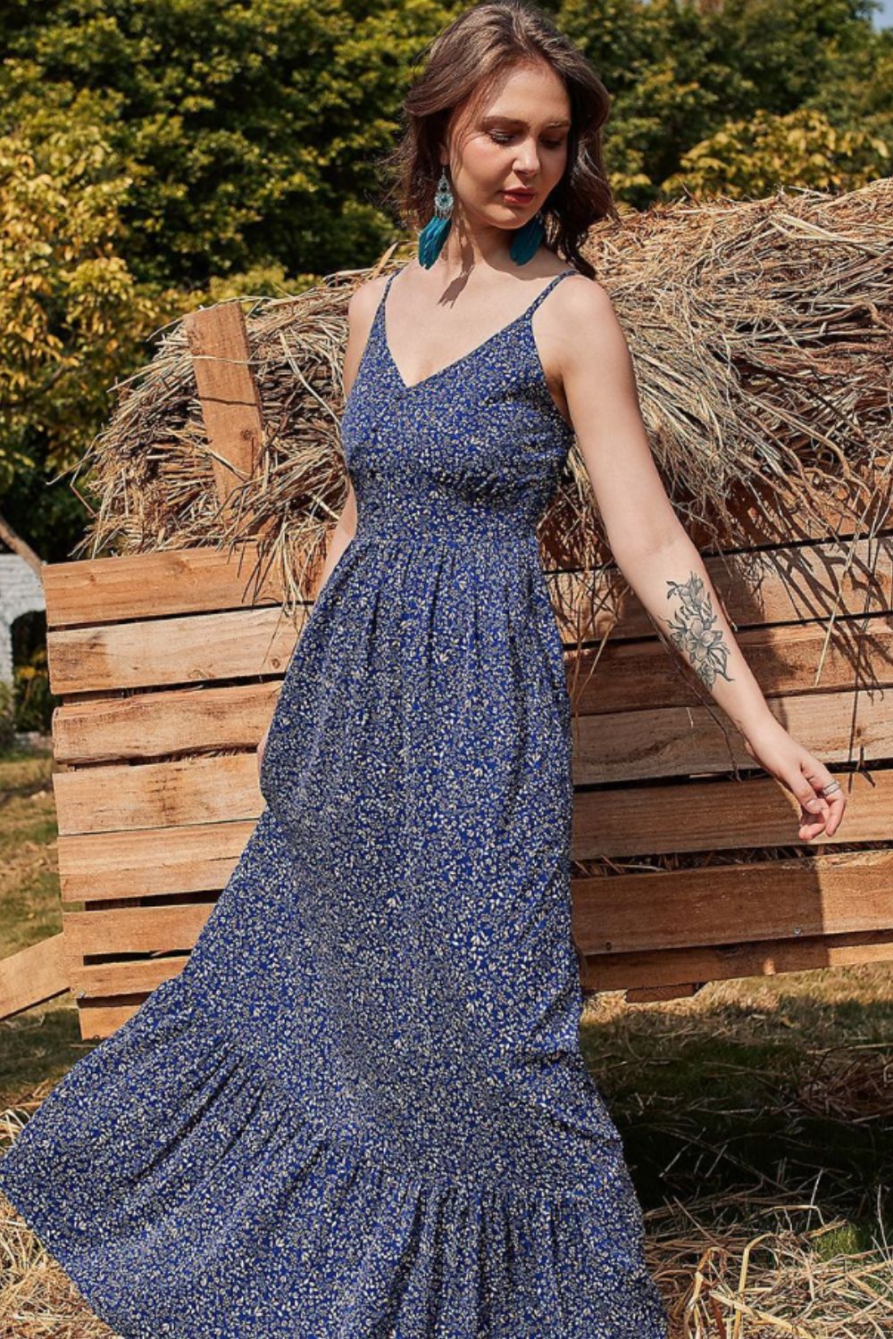 Ditsy Floral Spaghetti Strap Maxi Dress - GlamZation