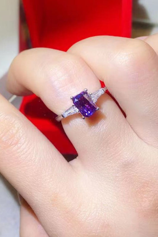 1 Carat Moissanite Platinum-Plated Rectangle Ring in Purple - GlamZation