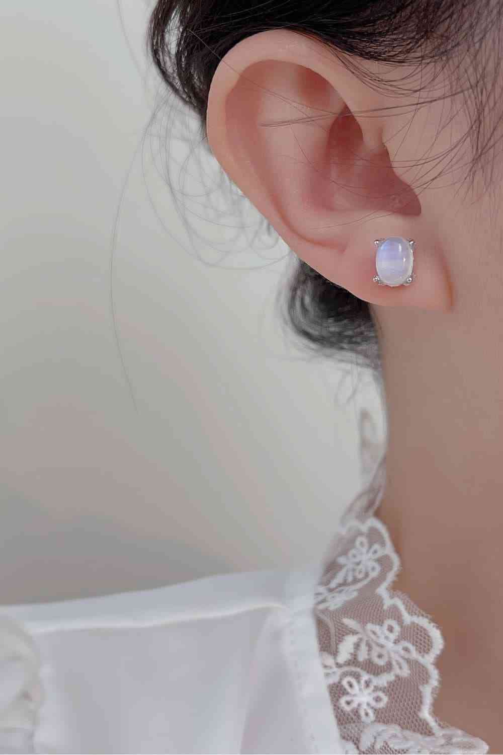 High Quality Natural Moonstone 925 Sterling Silver Stud Earrings