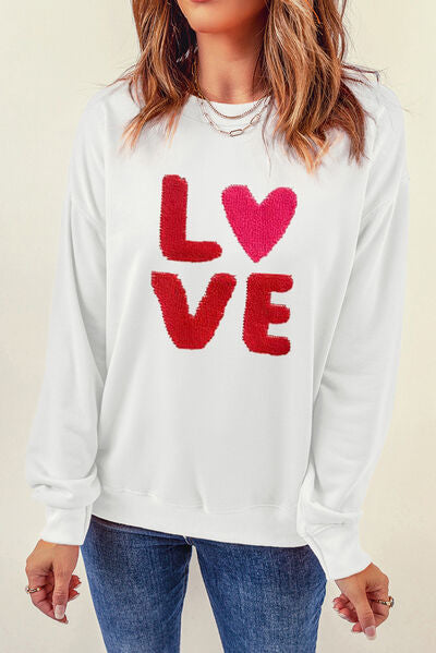 LOVE Round Neck Dropped Shoulder Sweatshirt