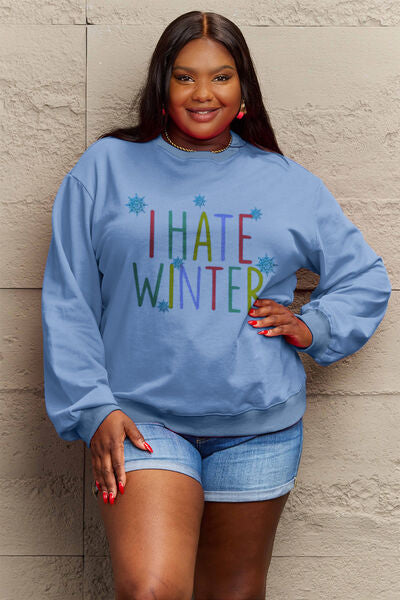 Simply Love Full Size I HATE WINTER Dropped Shoulder Sweatshirt