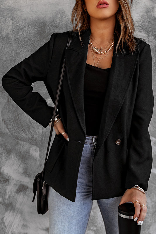 Double-Breasted Blazer with Pockets - GlamZation