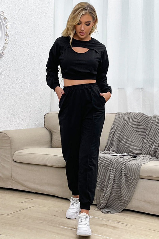 Cut Out Crop Top and Joggers Set - GlamZation