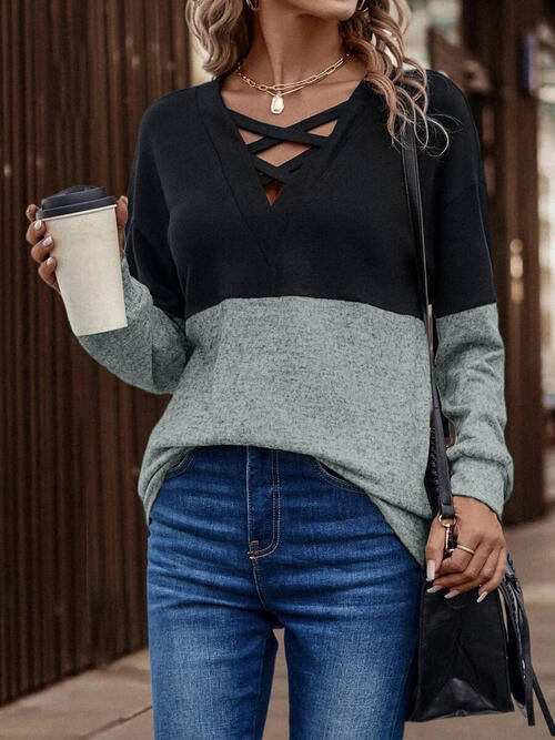 Two-Tone Crisscross Detail Sweatshirt