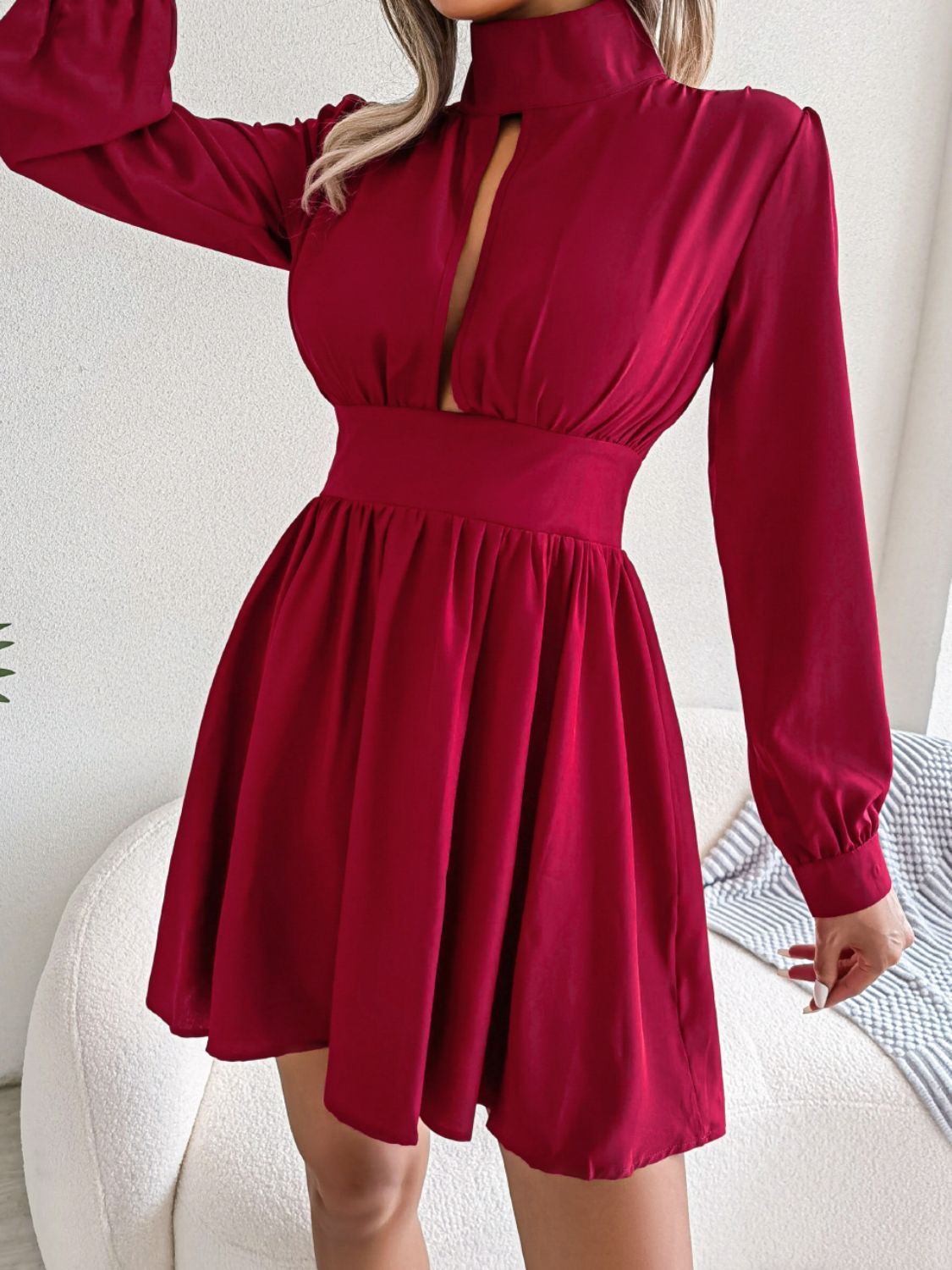 Cutout Turtleneck A-Line Mini Dress - GlamZation