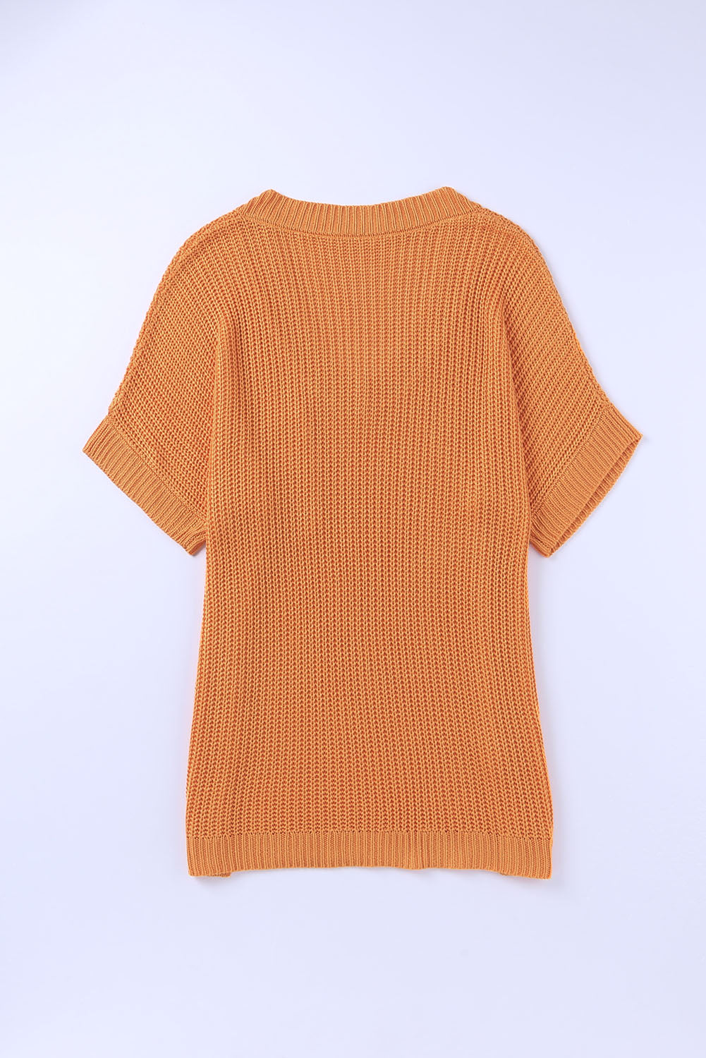 Side Slit V-Neck Short Sleeve Sweater