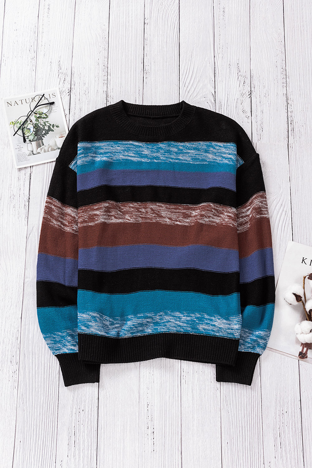 Cozy For Keeps Color Block Drop Shoulder Sweater - GlamZation