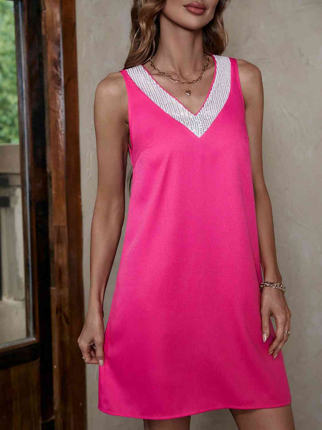 Sequin V-Neck Sleeveless Dress