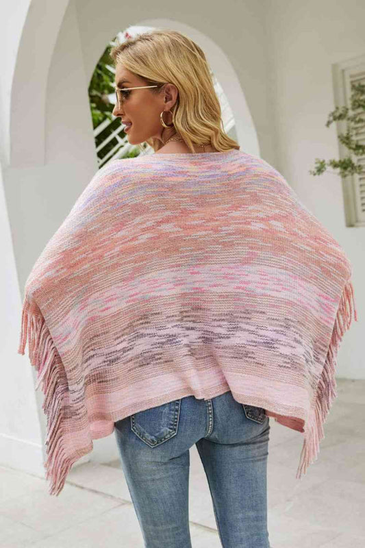 Round Neck Fringe Detail Poncho