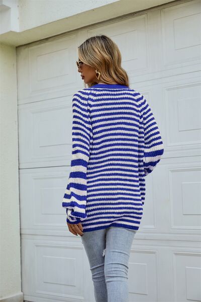 Striped Button Up Long Sleeve Cardigan