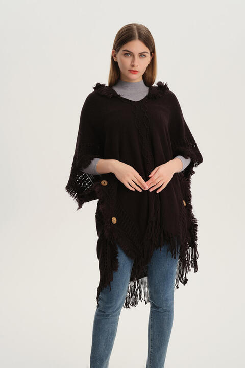 Fringe Hem Hooded Poncho