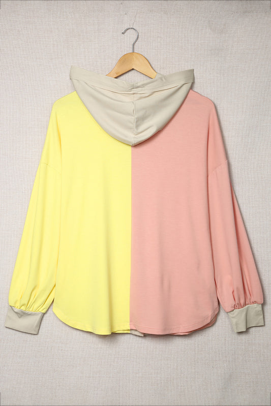 Color Block Button Down Hooded Shirt Jacket - GlamZation