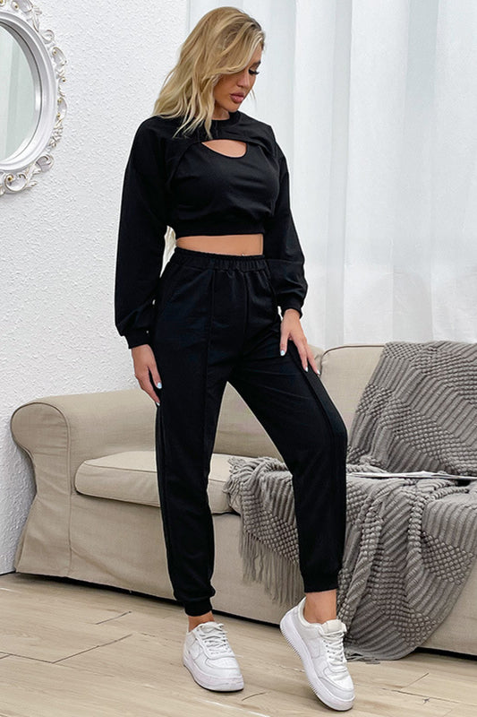 Cut Out Crop Top and Joggers Set - GlamZation