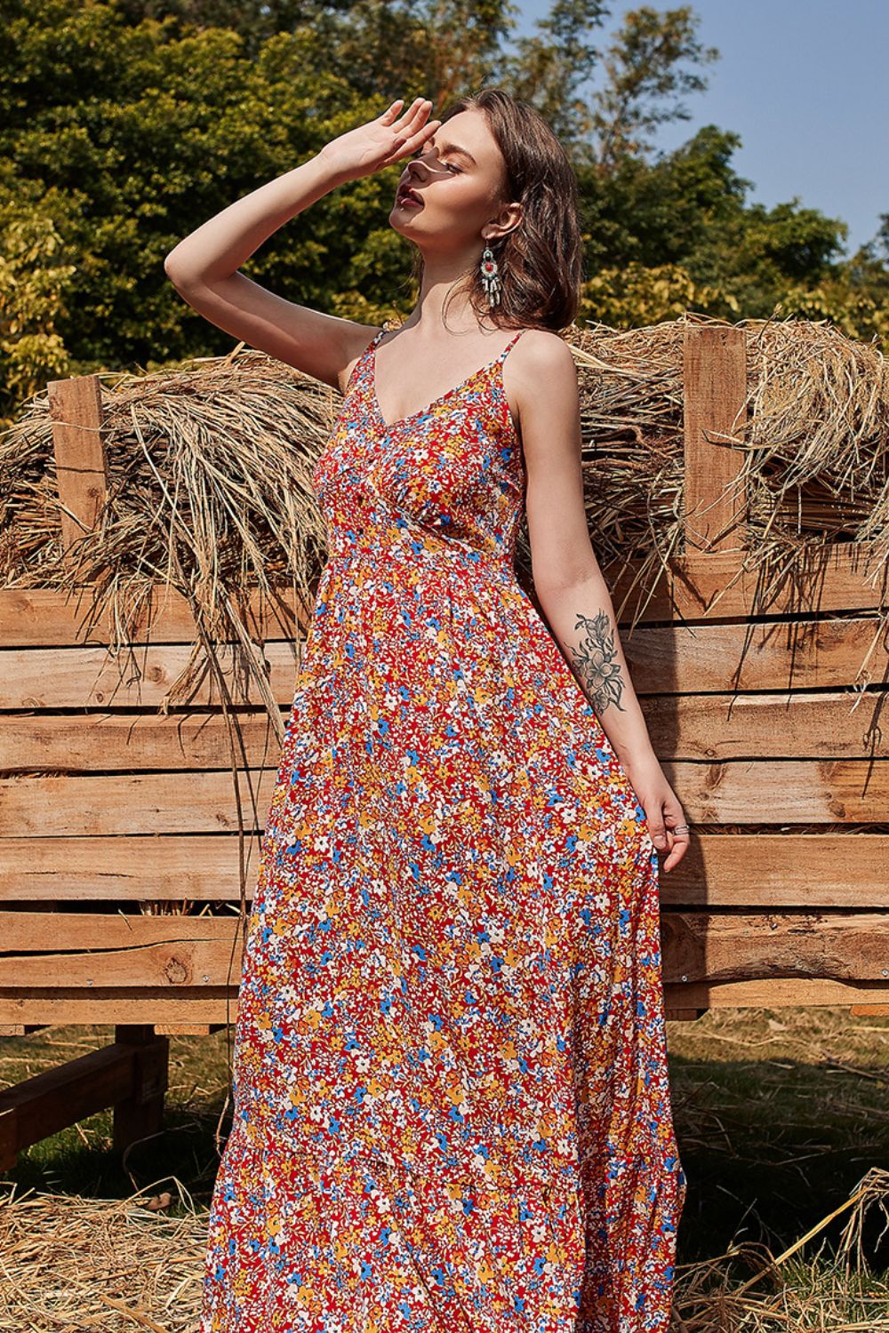 Ditsy Floral Spaghetti Strap Maxi Dress - GlamZation