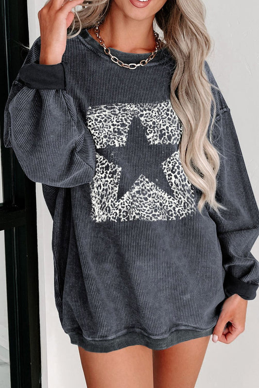 Round Neck Dropped Shoulder Star Graphic Sweatshirt