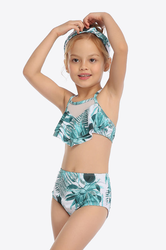 Botanical Print Ruffled Two-Piece Swim Set - GlamZation