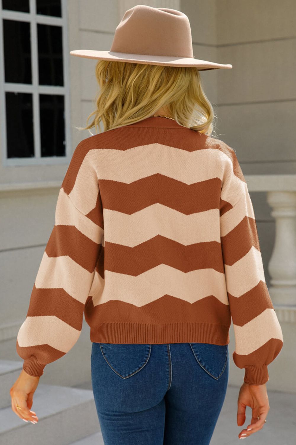 Two-Tone Chevron Dropped Shoulder Cardigan