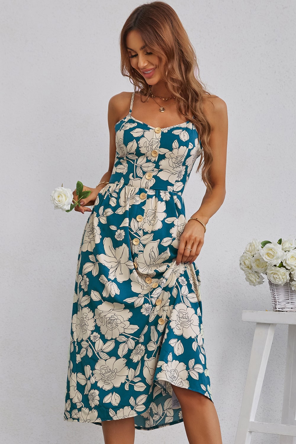 Floral Cutout Bow Detail V-Neck Dress - GlamZation