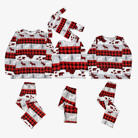 Baby Reindeer & Plaid Round Neck Jumpsuit