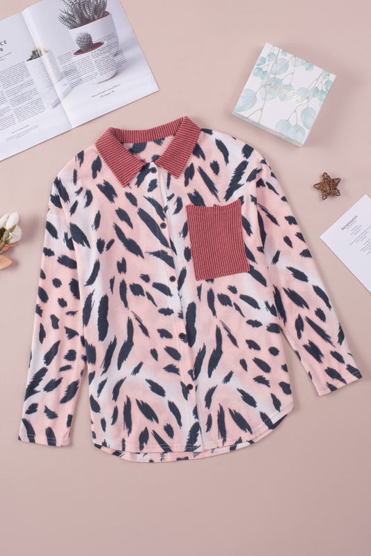 Animal Print Contrast Trim Button-Up Shirt - GlamZation
