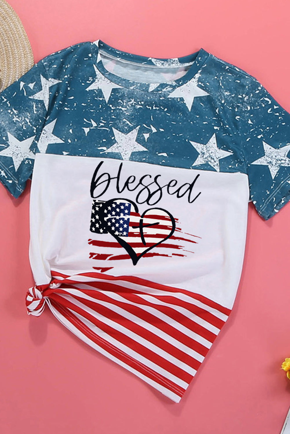 BLESSED Stars and Stripes Color Block T-Shirt - GlamZation