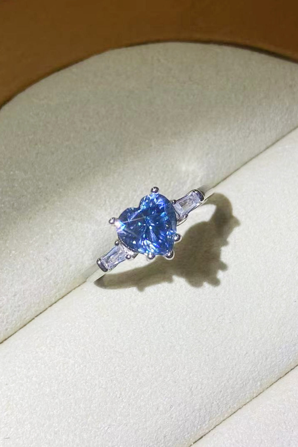1 Carat Moissanite Heart-Shaped Platinum-Plated Ring in Blue - GlamZation