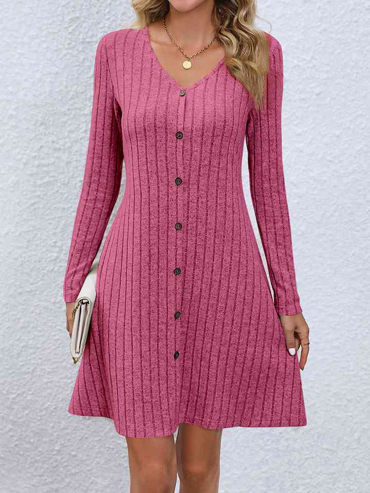 V-Neck Long Sleeve Mini Dress