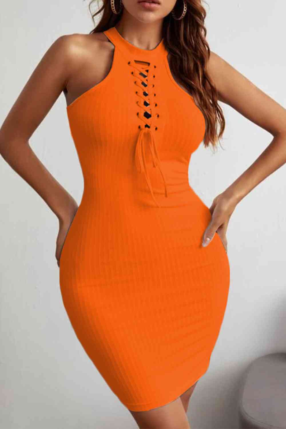 Lace-Up Sleeveless Pencil Dress