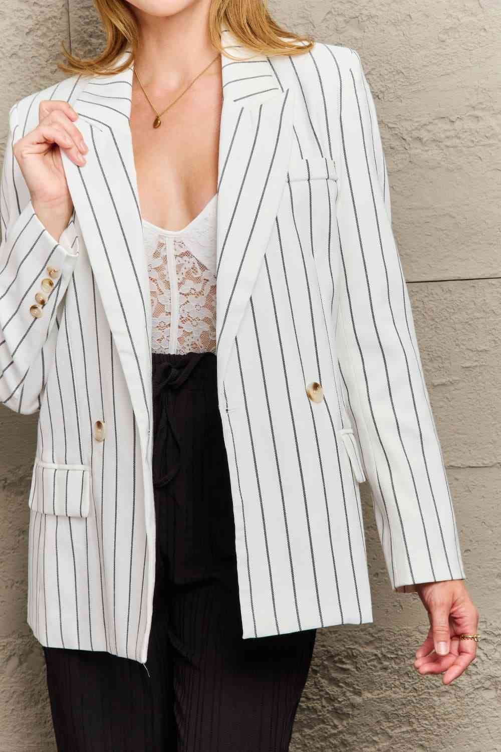 Striped Lapel Collar Long Sleeve Blazer