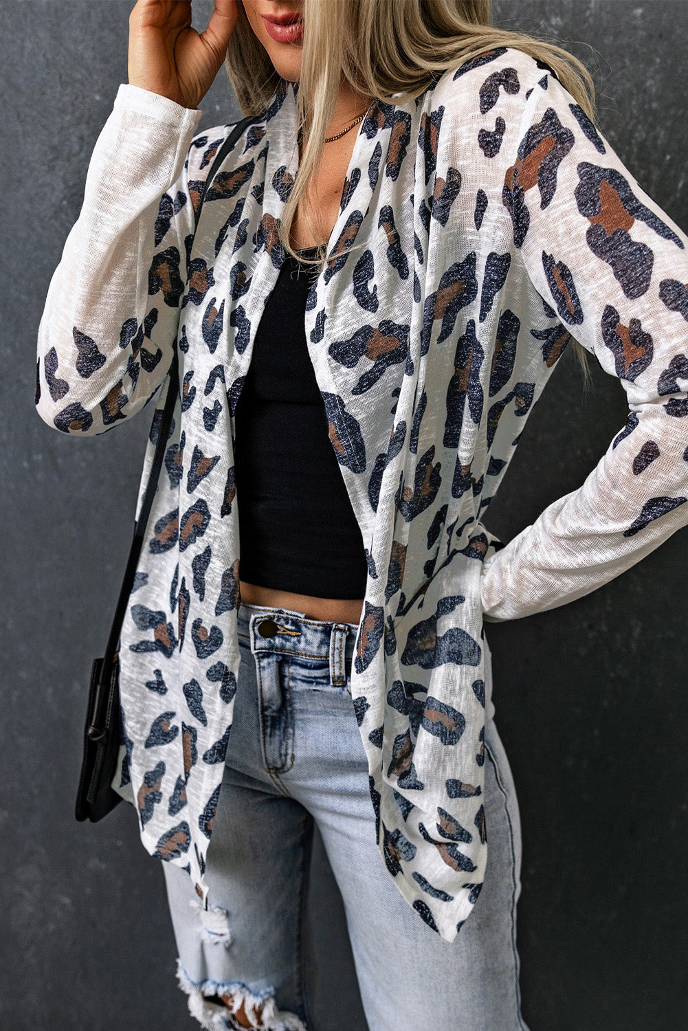 Leopard Print Open Front Longline Cardigan