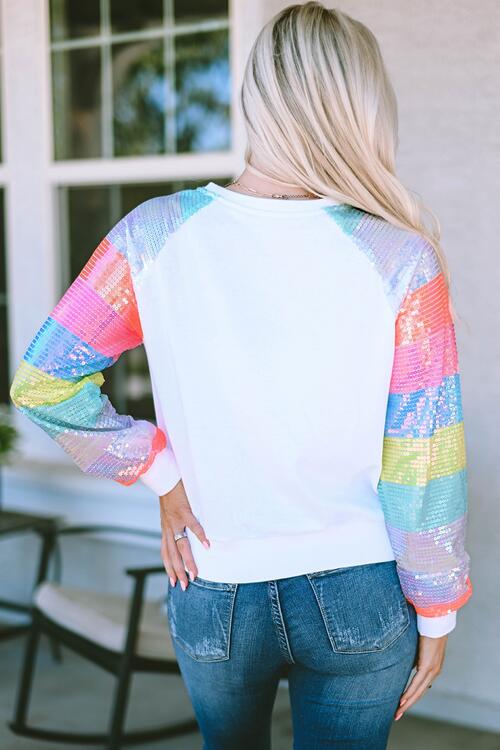 MERRY AND BRIGHT Sequin Long Sleeve Sweatshirt