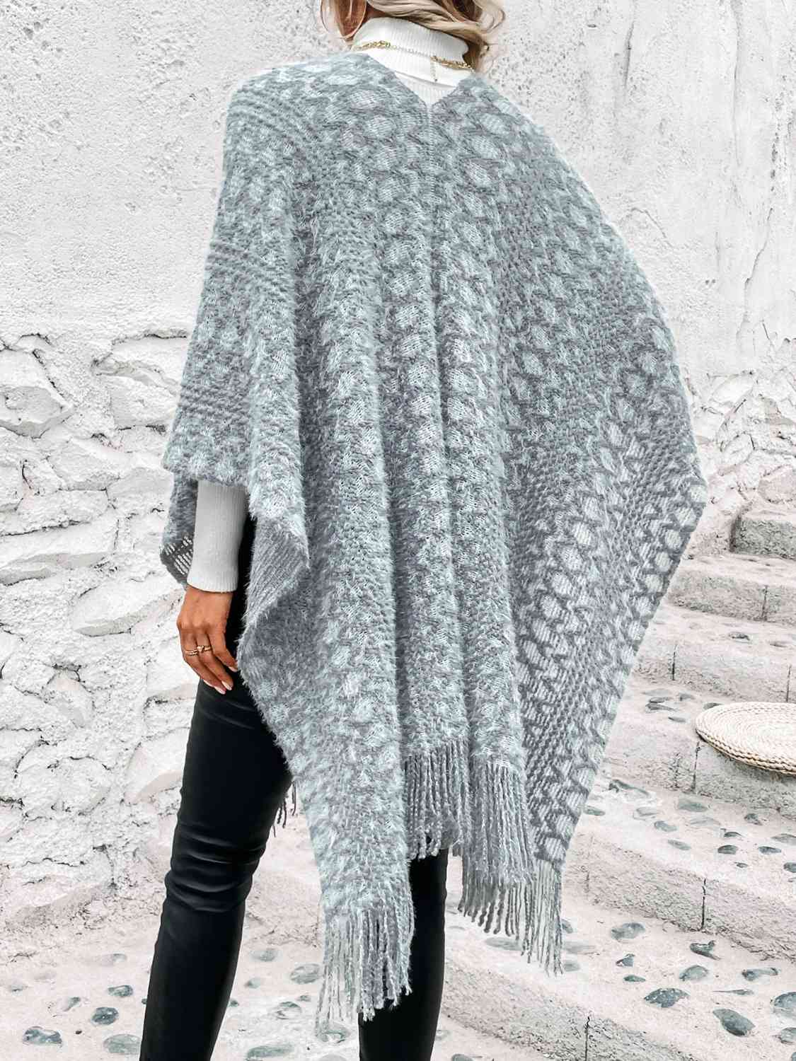 Open Front Fringe Hem Poncho