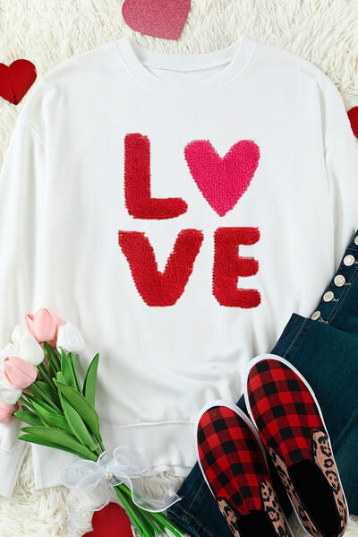 LOVE Round Neck Dropped Shoulder Sweatshirt